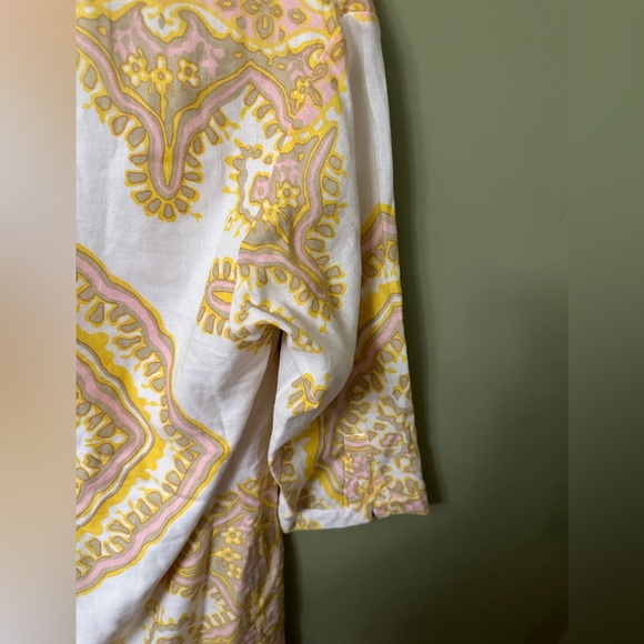 J Crew Linen Beach Yellow Pink Scarf Pattern 3/4 sleeve shift dress coverup 12 - Picture 7 of 7